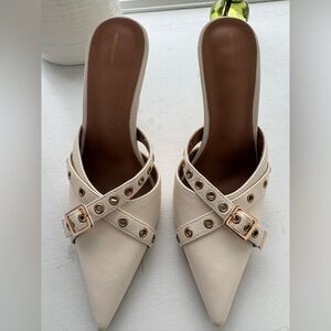PrettyLittleThing Cream Mules with Buckle and Studs